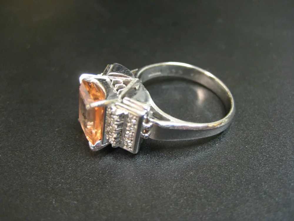 Modernist Platinum Imperial Topaz Diamond Ring - image 3