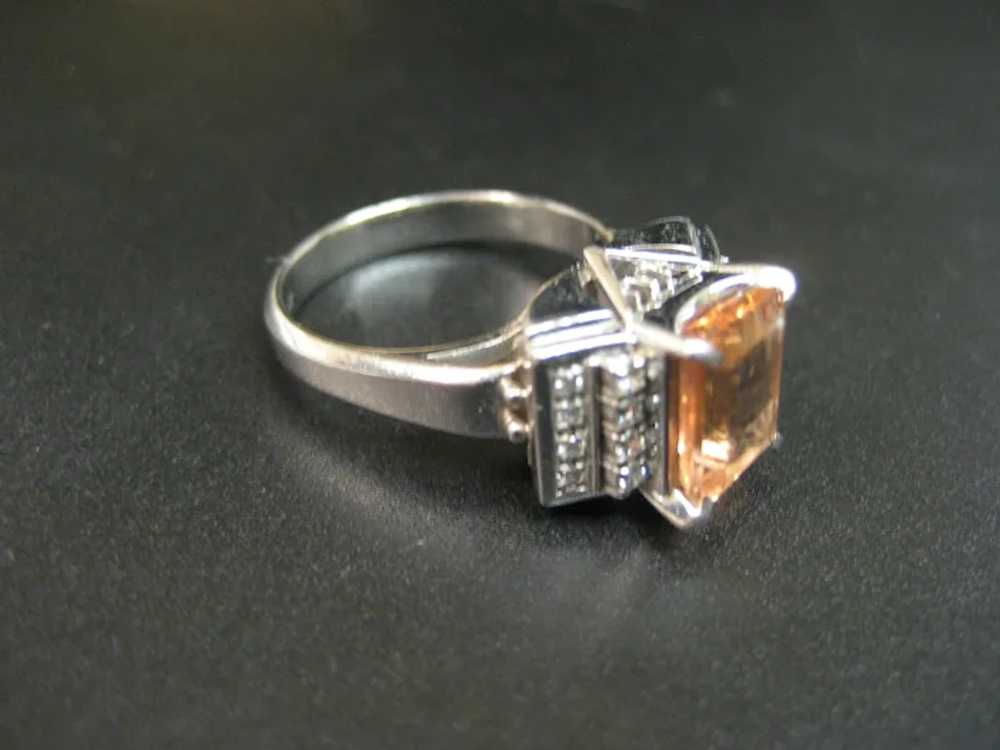 Modernist Platinum Imperial Topaz Diamond Ring - image 4