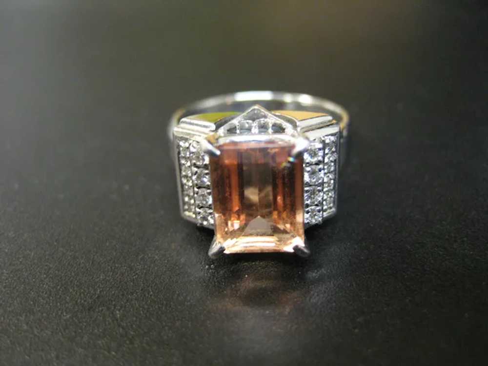 Modernist Platinum Imperial Topaz Diamond Ring - image 6