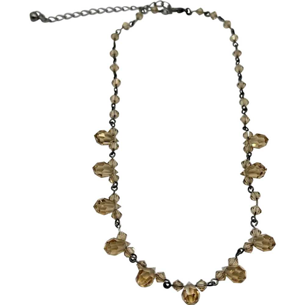 Vintage Brown crystal beaded collar necklace - image 1