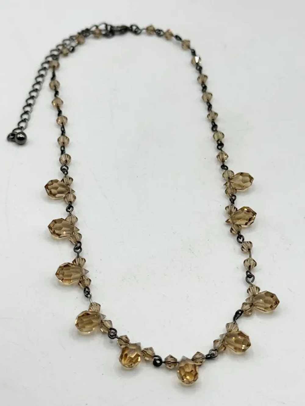 Vintage Brown crystal beaded collar necklace - image 2