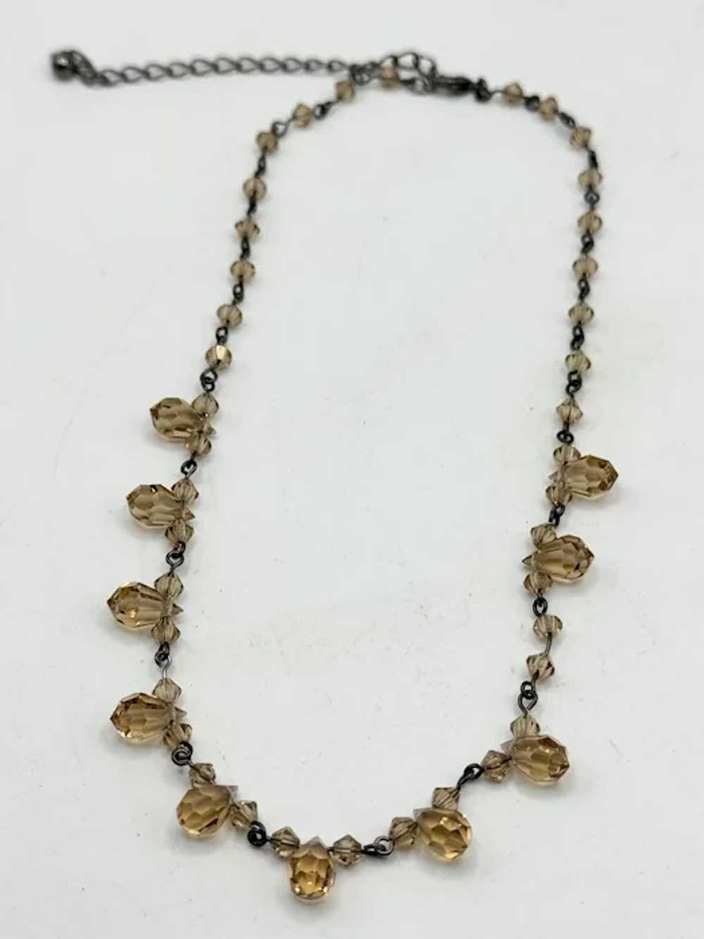 Vintage Brown crystal beaded collar necklace - image 3