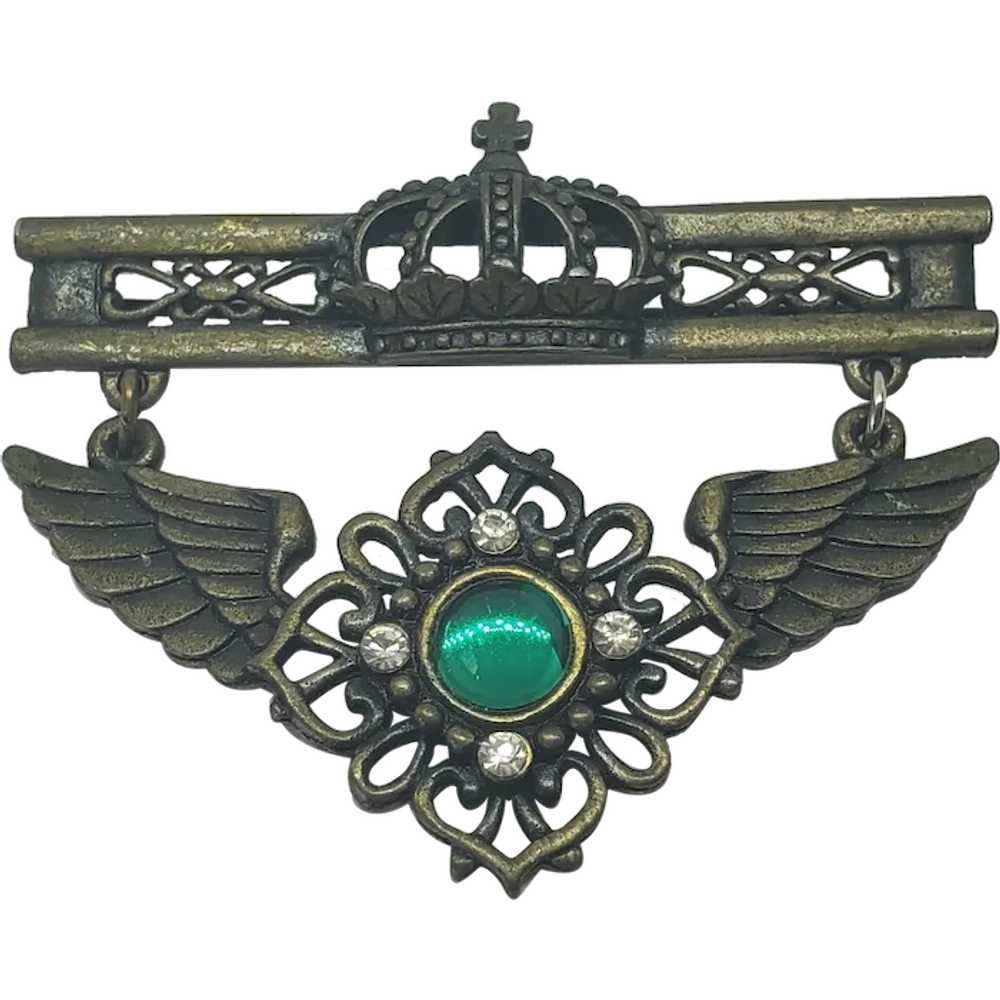 Jonette Military Style Bronze Green Cabochon Bar … - image 1