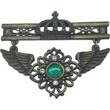 Jonette Military Style Bronze Green Cabochon Bar … - image 1