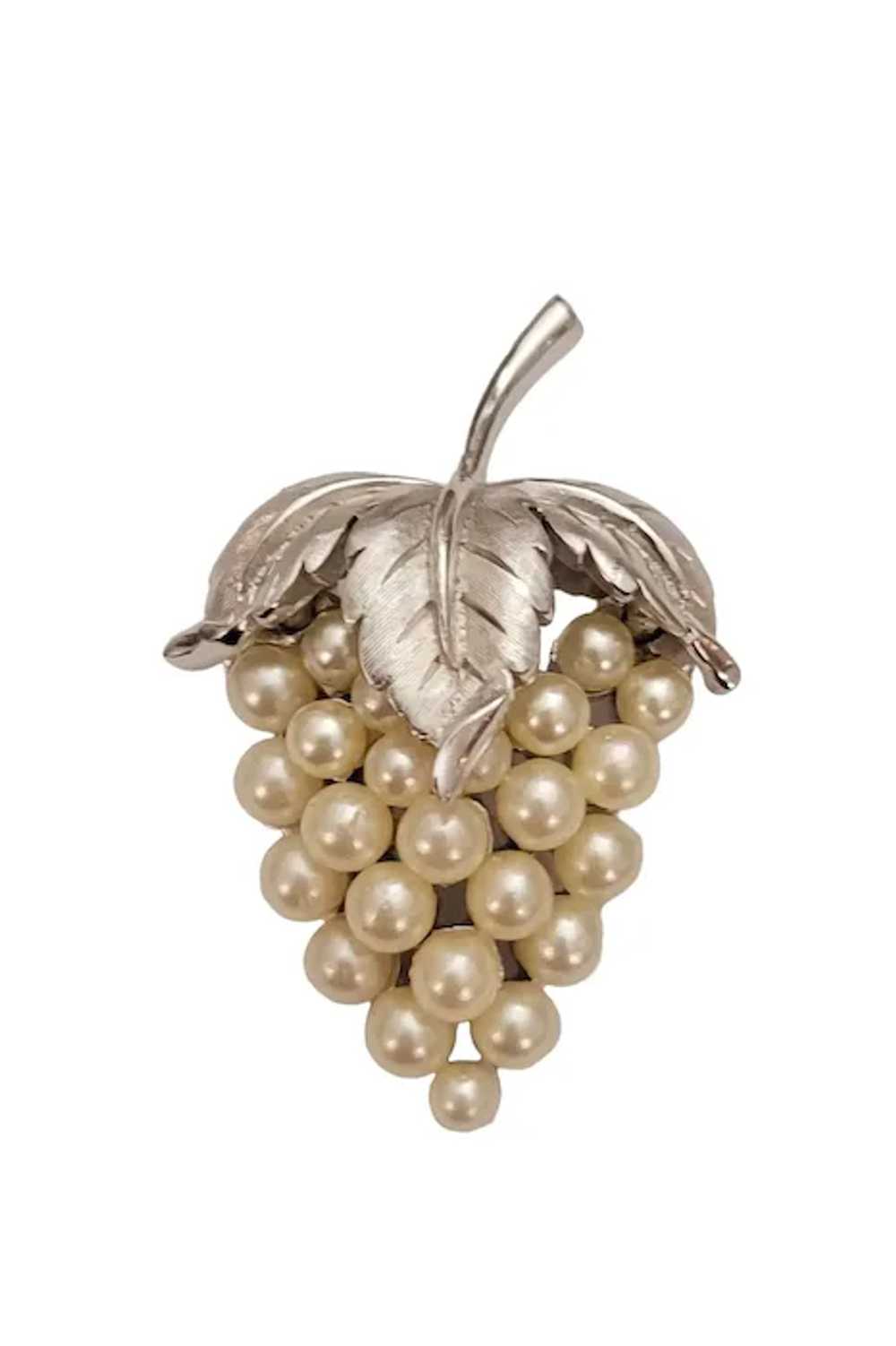 Trifari Crown Over T Silver Tone Faux Pearl Grape… - image 2