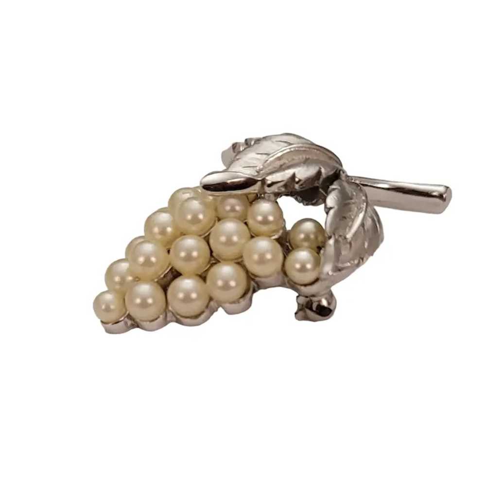 Trifari Crown Over T Silver Tone Faux Pearl Grape… - image 3