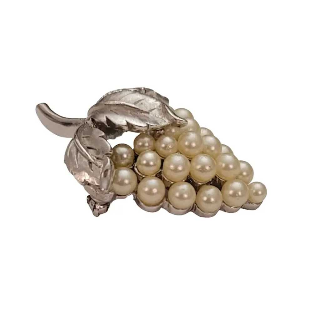 Trifari Crown Over T Silver Tone Faux Pearl Grape… - image 4