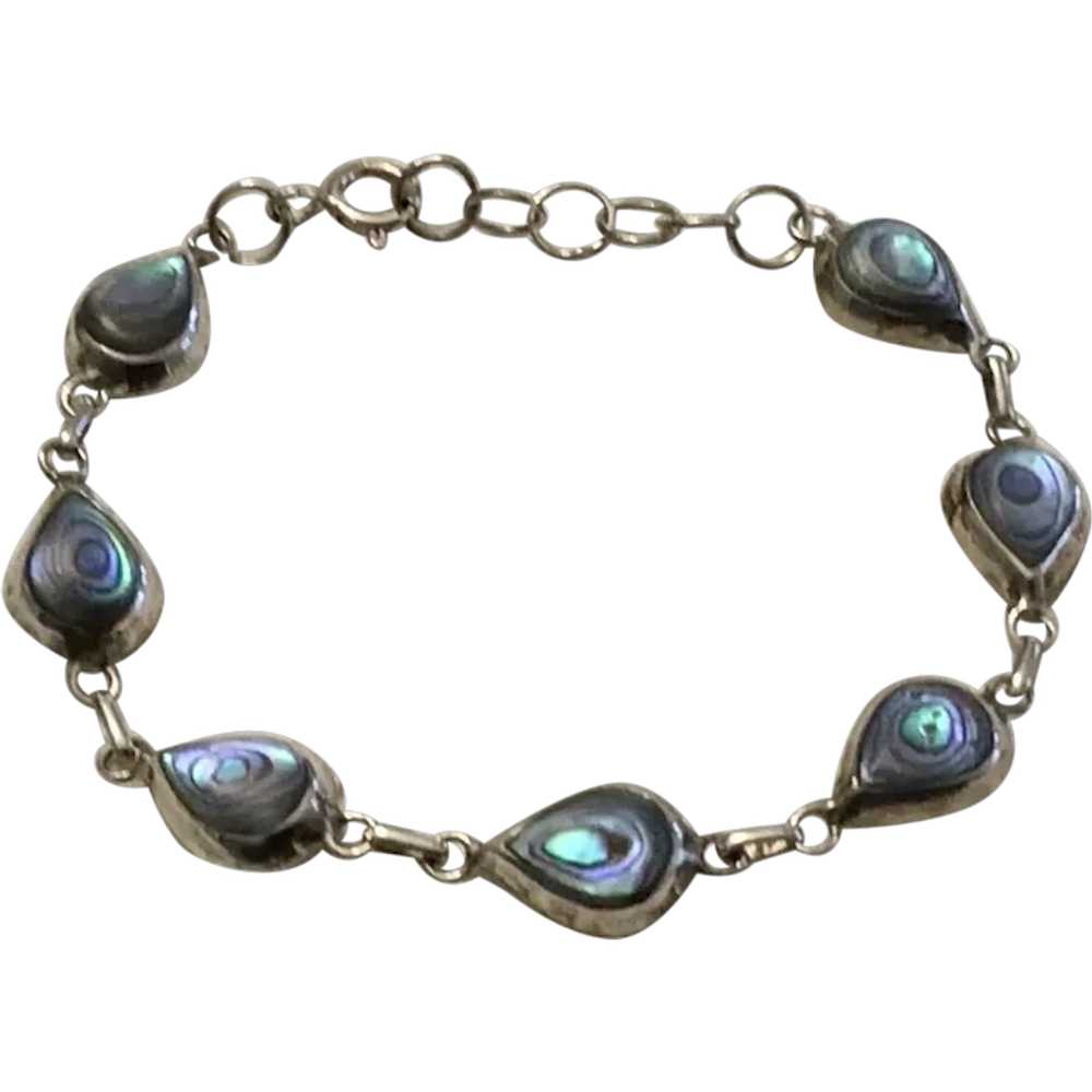 Sterling Silver Blue Mothe Of Pearl Link Bracelet - image 1