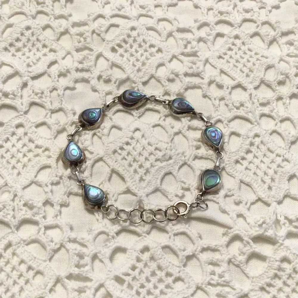 Sterling Silver Blue Mothe Of Pearl Link Bracelet - image 2