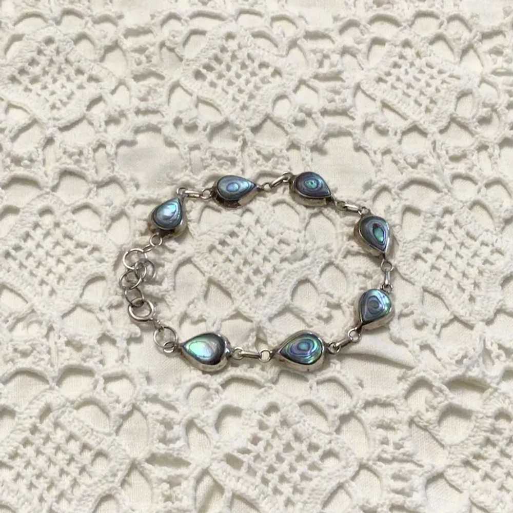 Sterling Silver Blue Mothe Of Pearl Link Bracelet - image 3