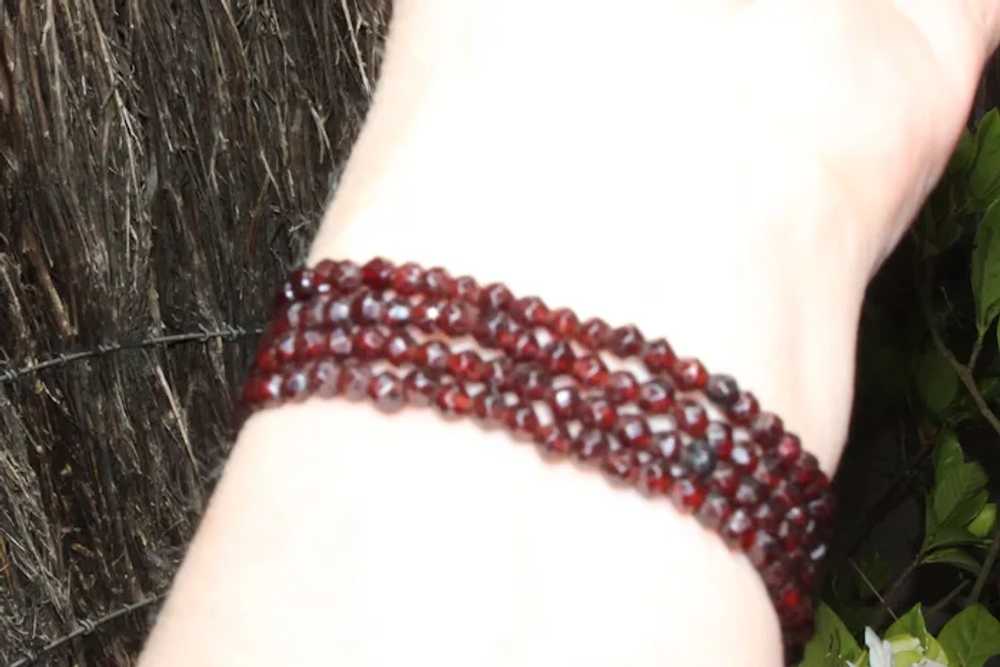 Antique four strand garnet bead bracelet, 14k yel… - image 3