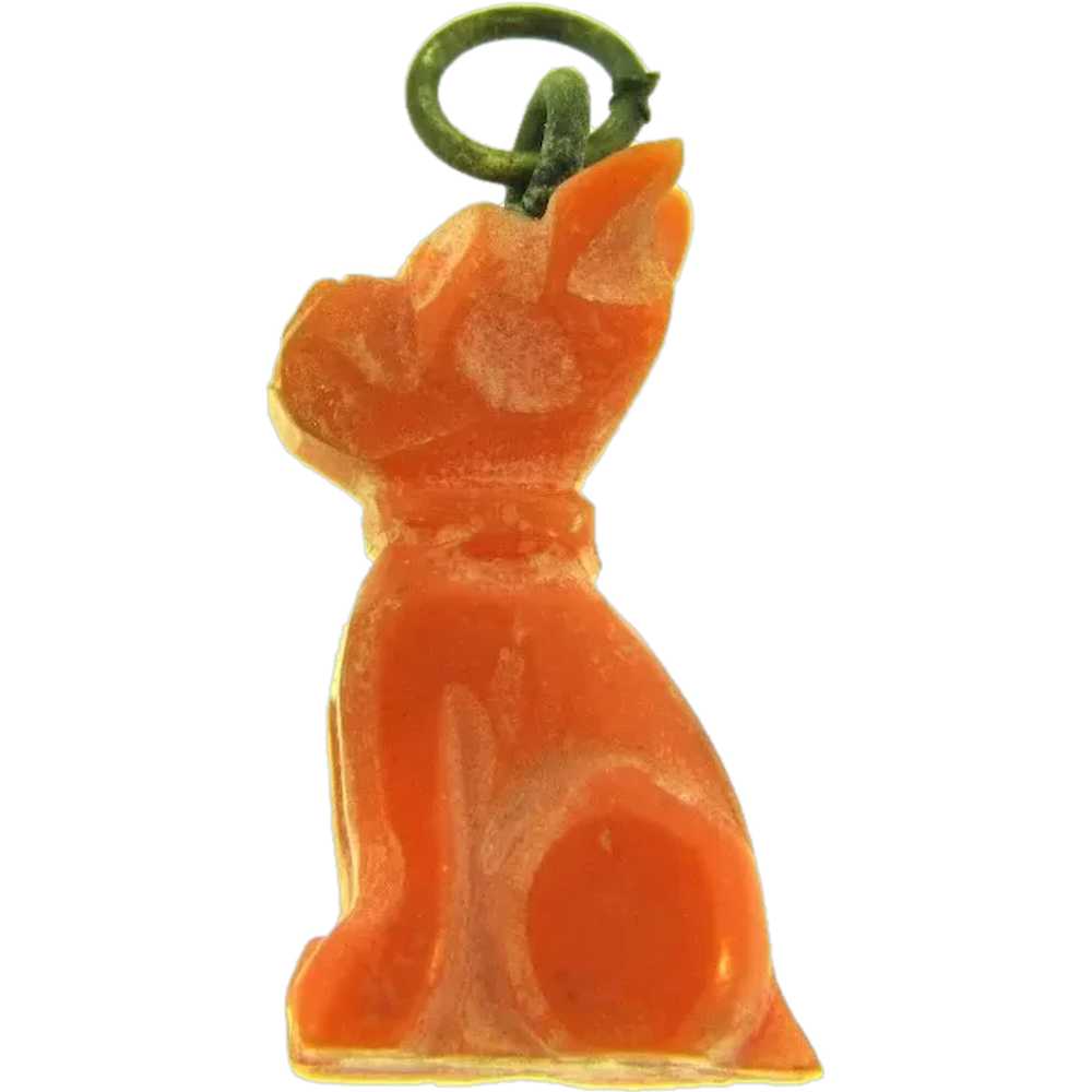 Antique carved coral Victorian bulldog Charm - image 1