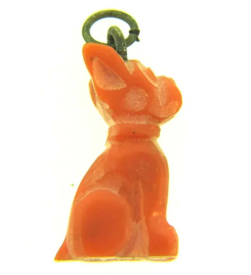 Antique carved coral Victorian bulldog Charm - image 2