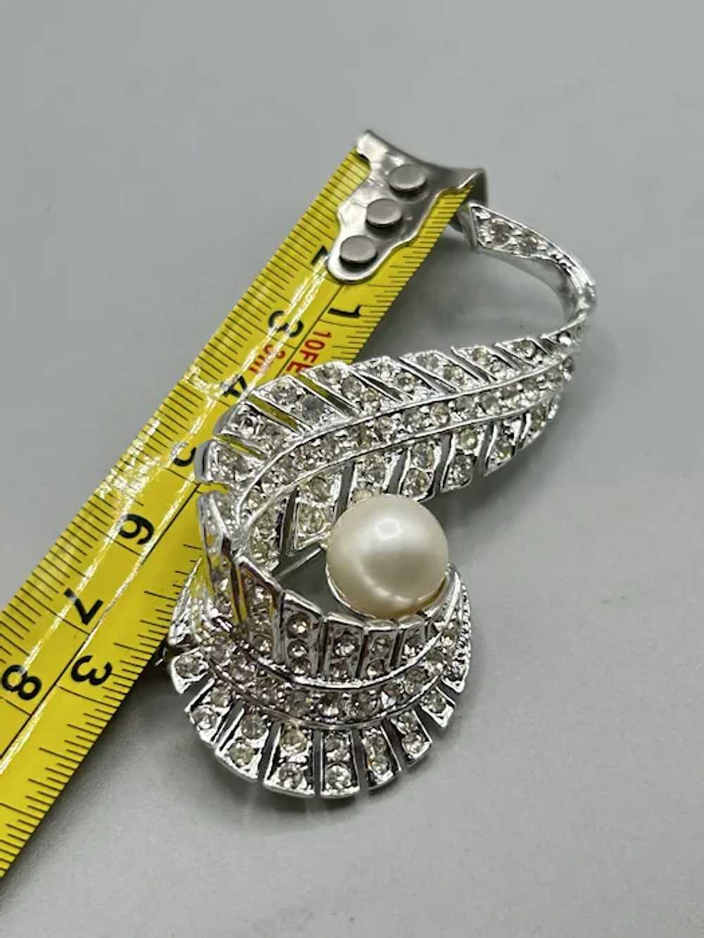 Vintage Feather with Pearl Pin Brooch Silver Tone… - image 7