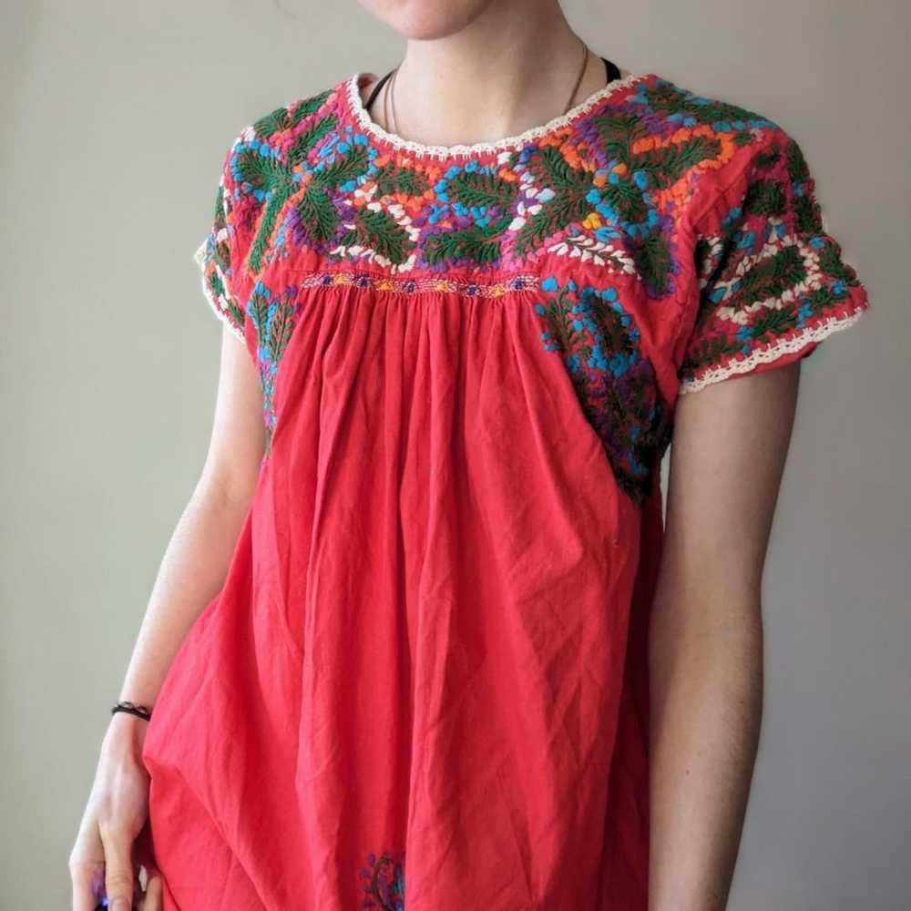 Vintage Floral Embroidered Mexican Dress - image 3