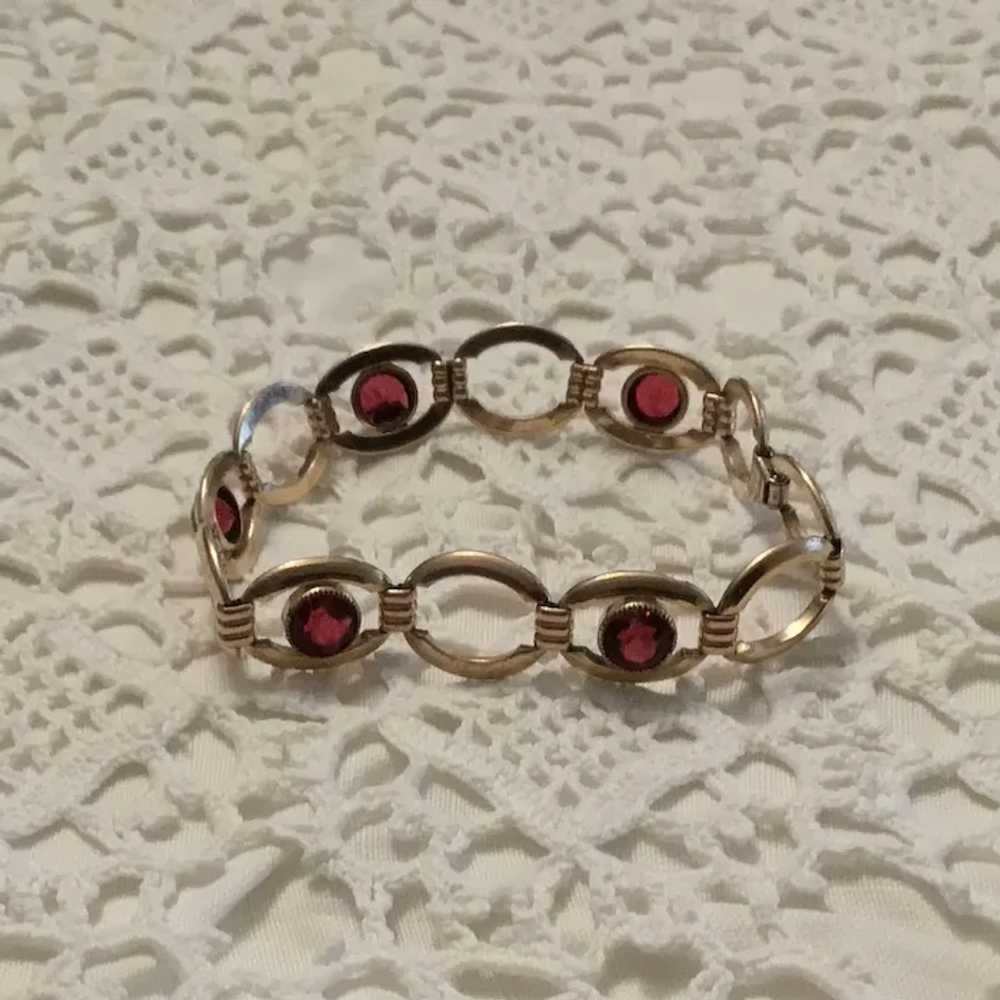 Simmons 12K Gold Filled Ruby Red Rhinestone Link … - image 2