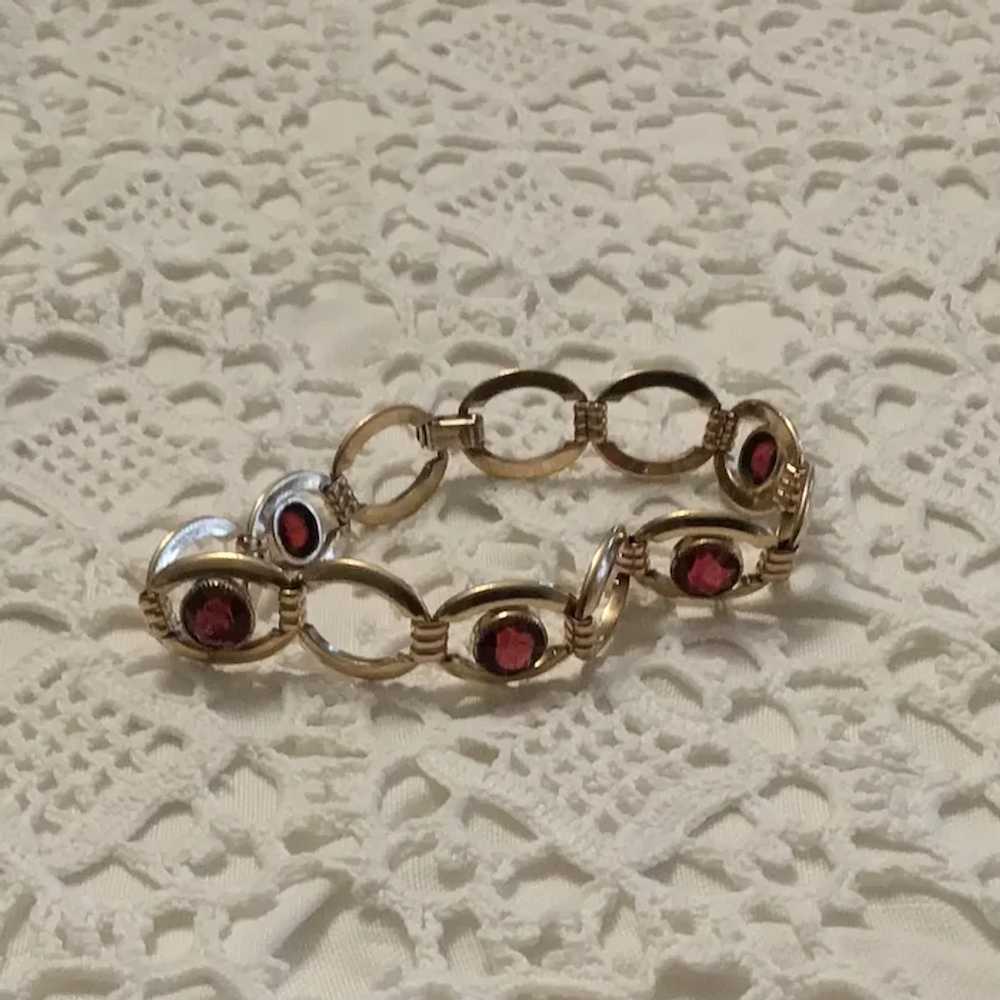 Simmons 12K Gold Filled Ruby Red Rhinestone Link … - image 3