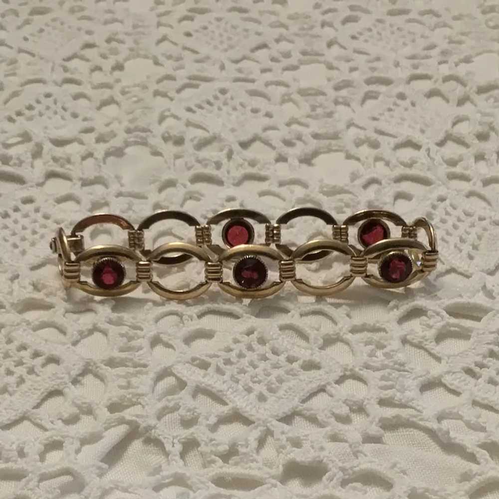 Simmons 12K Gold Filled Ruby Red Rhinestone Link … - image 4