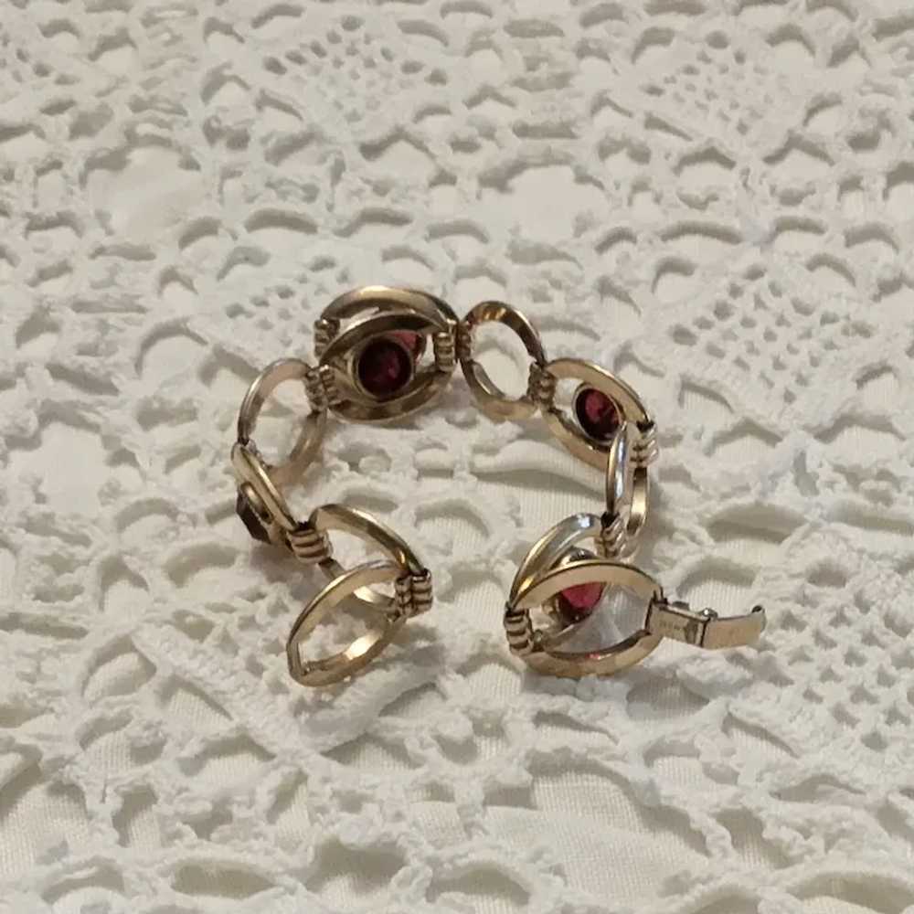 Simmons 12K Gold Filled Ruby Red Rhinestone Link … - image 7