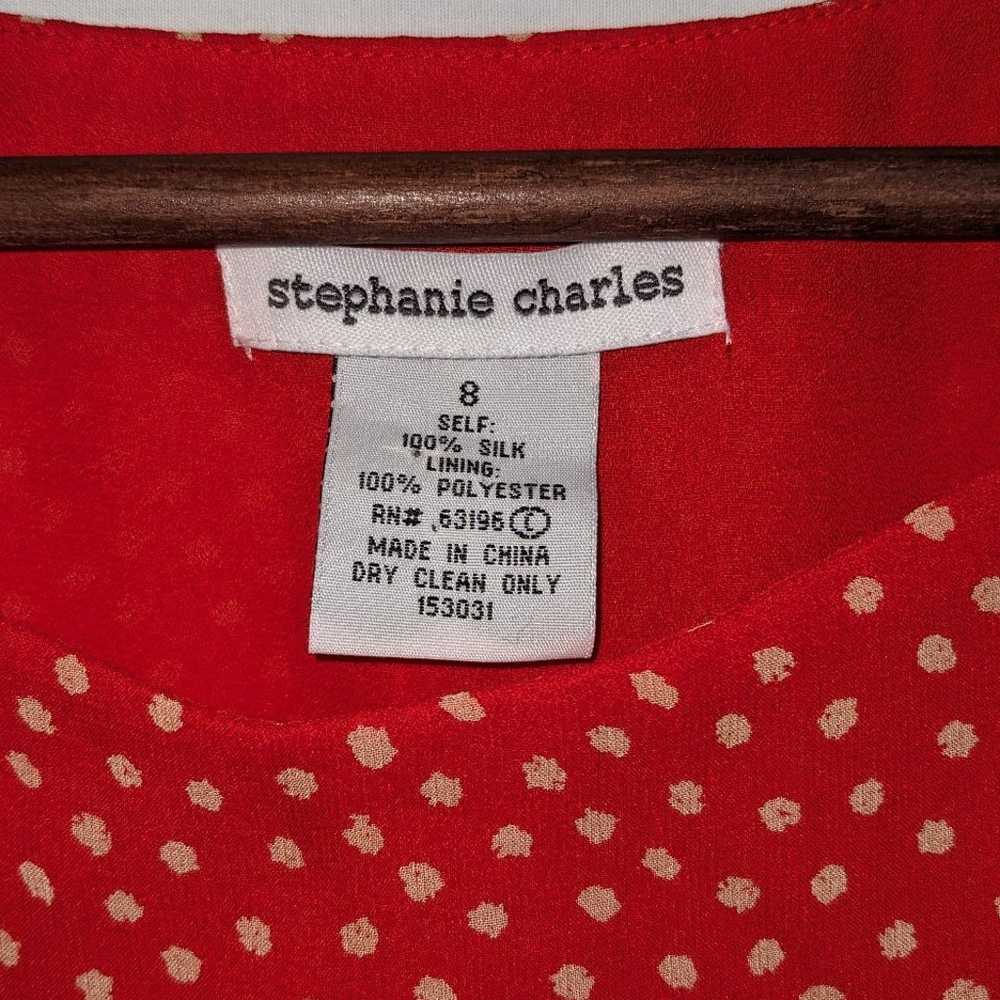 Vintage Stephanie Charles 100% Silk Red Polkadot … - image 7