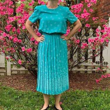 Vtg 80s/90s Leslie Fay turquoise dress