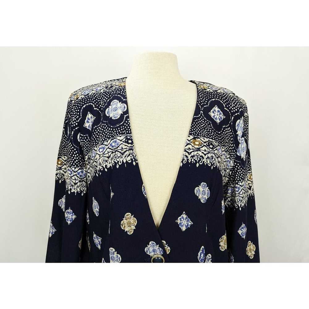 Vintage 90s Jacket Blue Floral Abstract Print Cro… - image 2