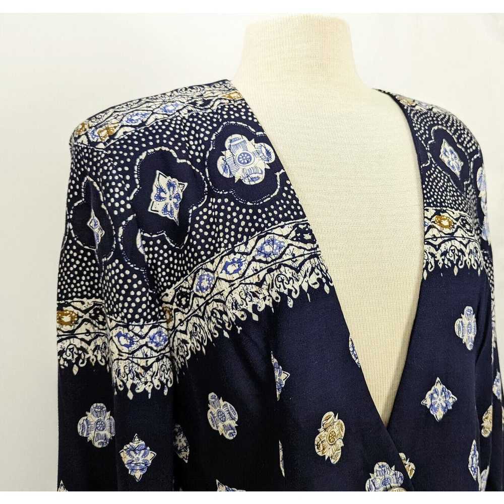 Vintage 90s Jacket Blue Floral Abstract Print Cro… - image 3