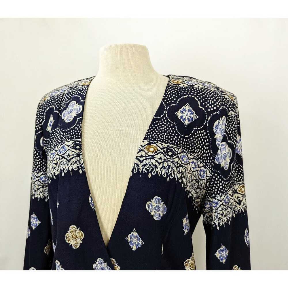 Vintage 90s Jacket Blue Floral Abstract Print Cro… - image 4
