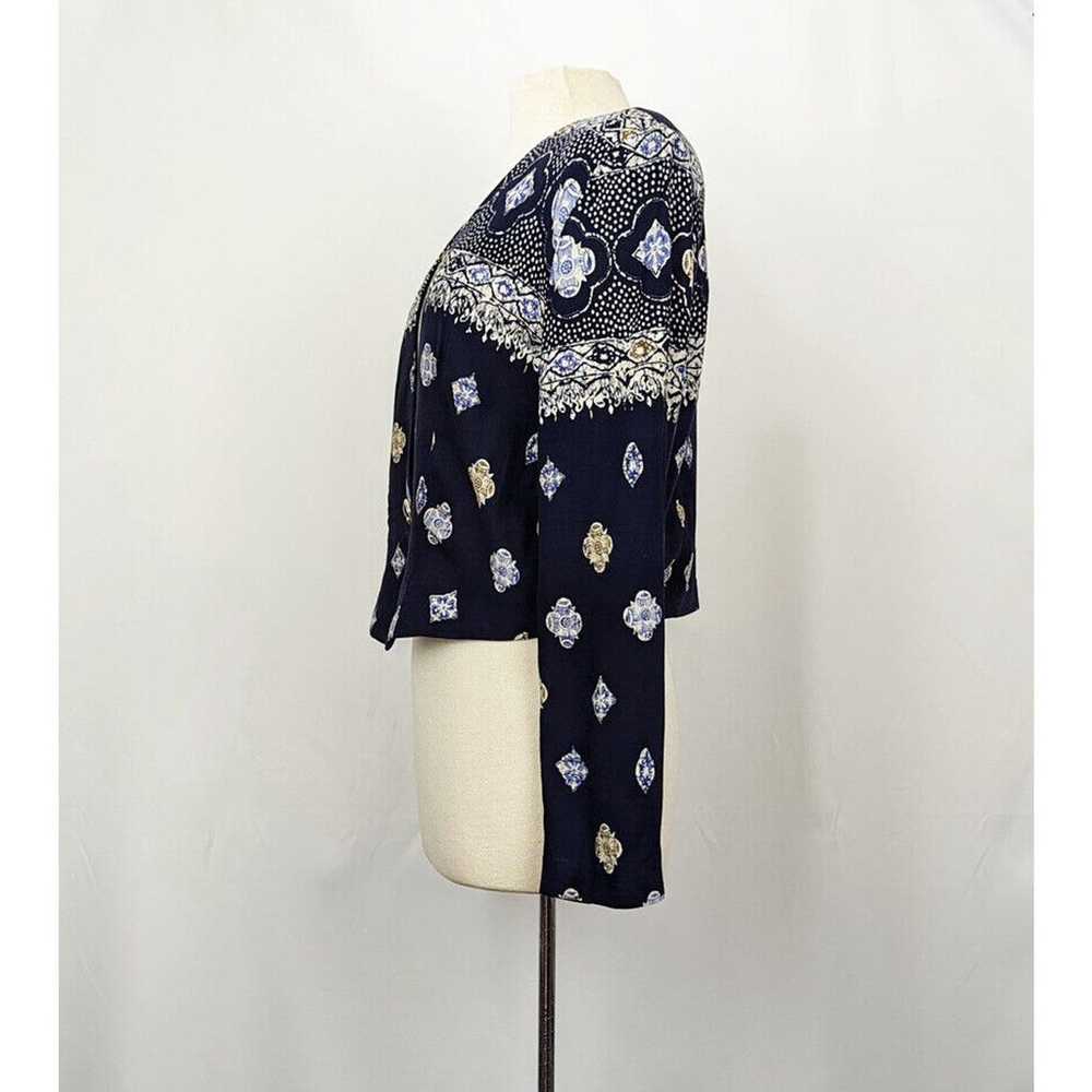 Vintage 90s Jacket Blue Floral Abstract Print Cro… - image 5