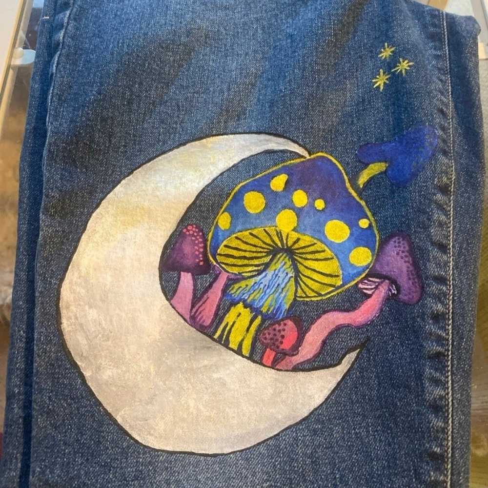 Hand painted upcycled lucky jeans, 70s/90s themed… - image 1