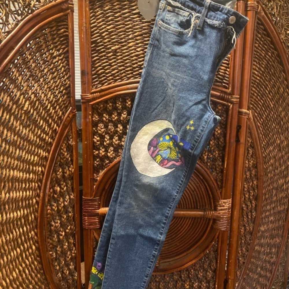 Hand painted upcycled lucky jeans, 70s/90s themed… - image 3