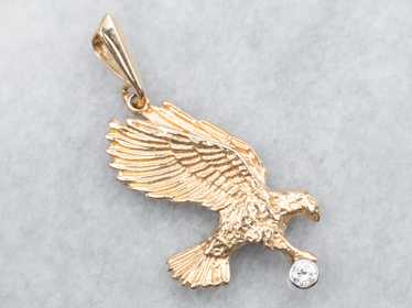 Yellow Gold Eagle Pendant with Bezel Set Diamond … - image 1