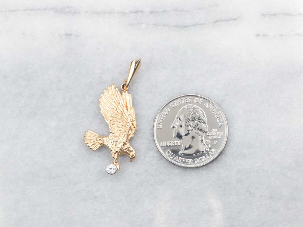 Yellow Gold Eagle Pendant with Bezel Set Diamond … - image 3