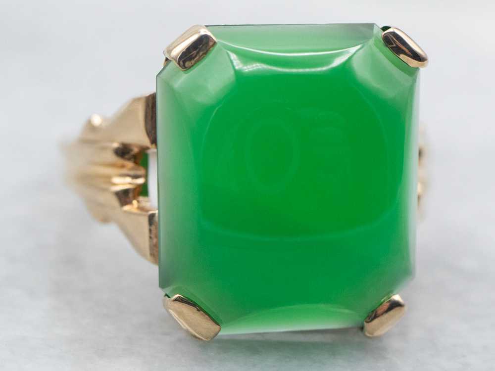 Yellow Gold Rectangle Cut Green Onyx Cabochon Sol… - image 2