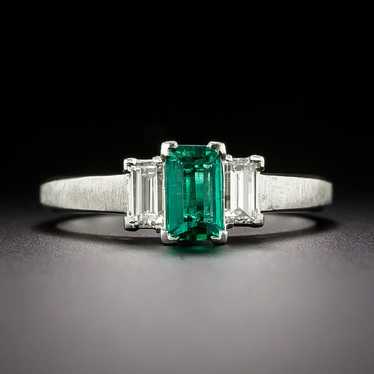 Estate Emerald and Diamond Three-Stone Ring