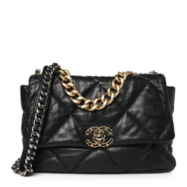 CHANEL Goatskin Quilted Large Chanel 19 Flap Black - image 1