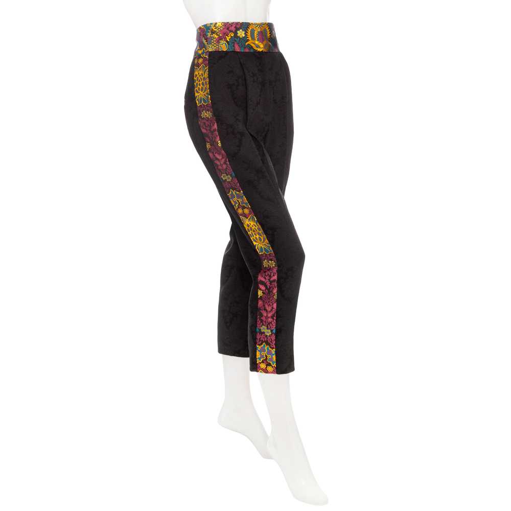 Black Jacquard Metallic Brocade High-Waisted Pants - image 2
