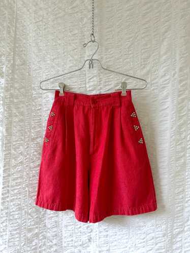 studded red denim shorts - image 1
