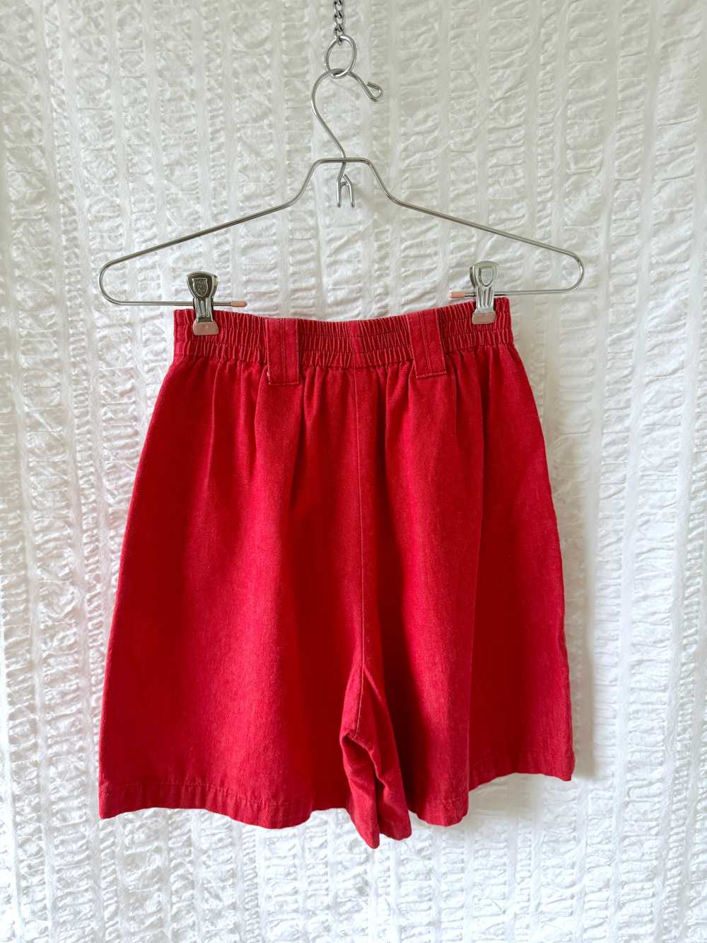 studded red denim shorts - image 3