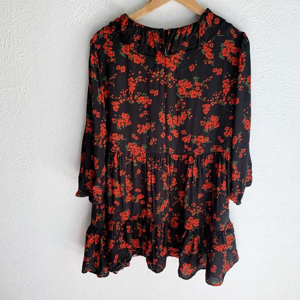 Zara Floral Ruffle Collar Mini Dress Red Black Sz… - image 3