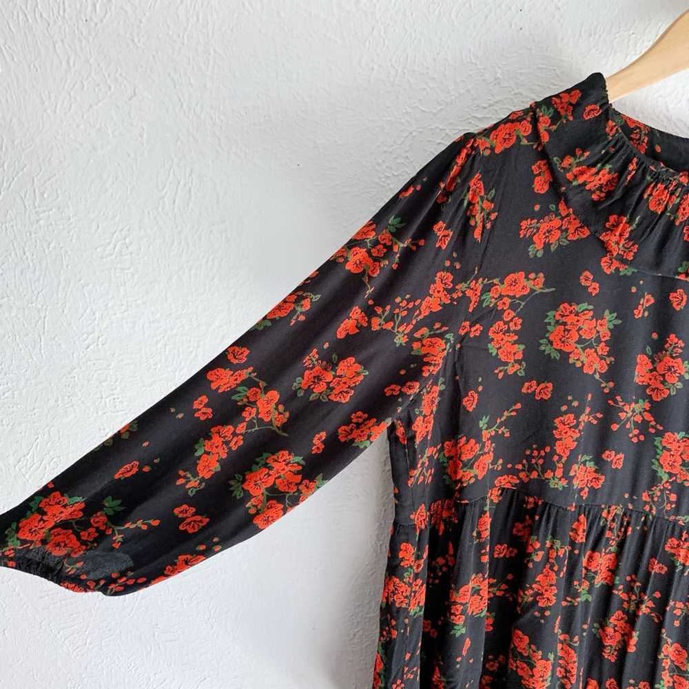 Zara Floral Ruffle Collar Mini Dress Red Black Sz… - image 4