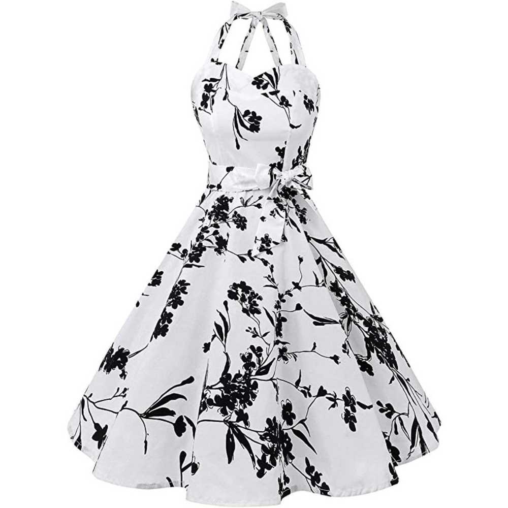 Topdress Vintage Black & White Floral 1950s Halte… - image 2