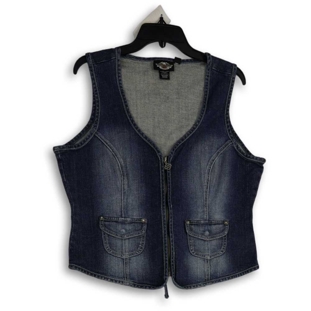 Harley-Davidson Womens Blue Sleeveless Rhinestone… - image 1