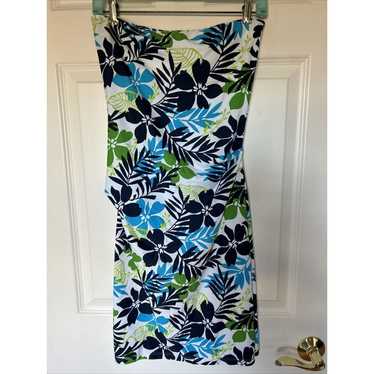 AMY MATTO blue green Floral Strapless Mini Ruched 