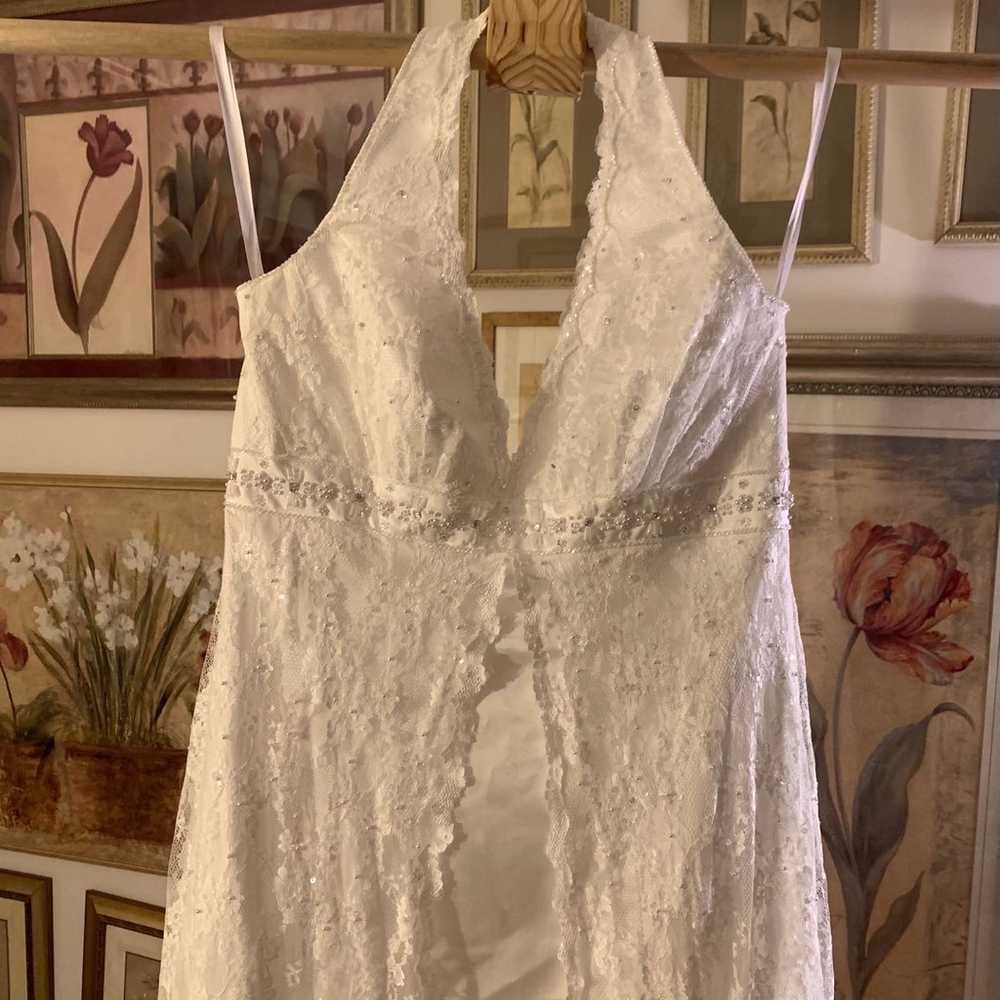 David’s Bridal ivory lace halter wedding dress - image 2