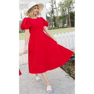 NEW Ivy City Co Charlie Midi Dress Red Puff Sleev… - image 1