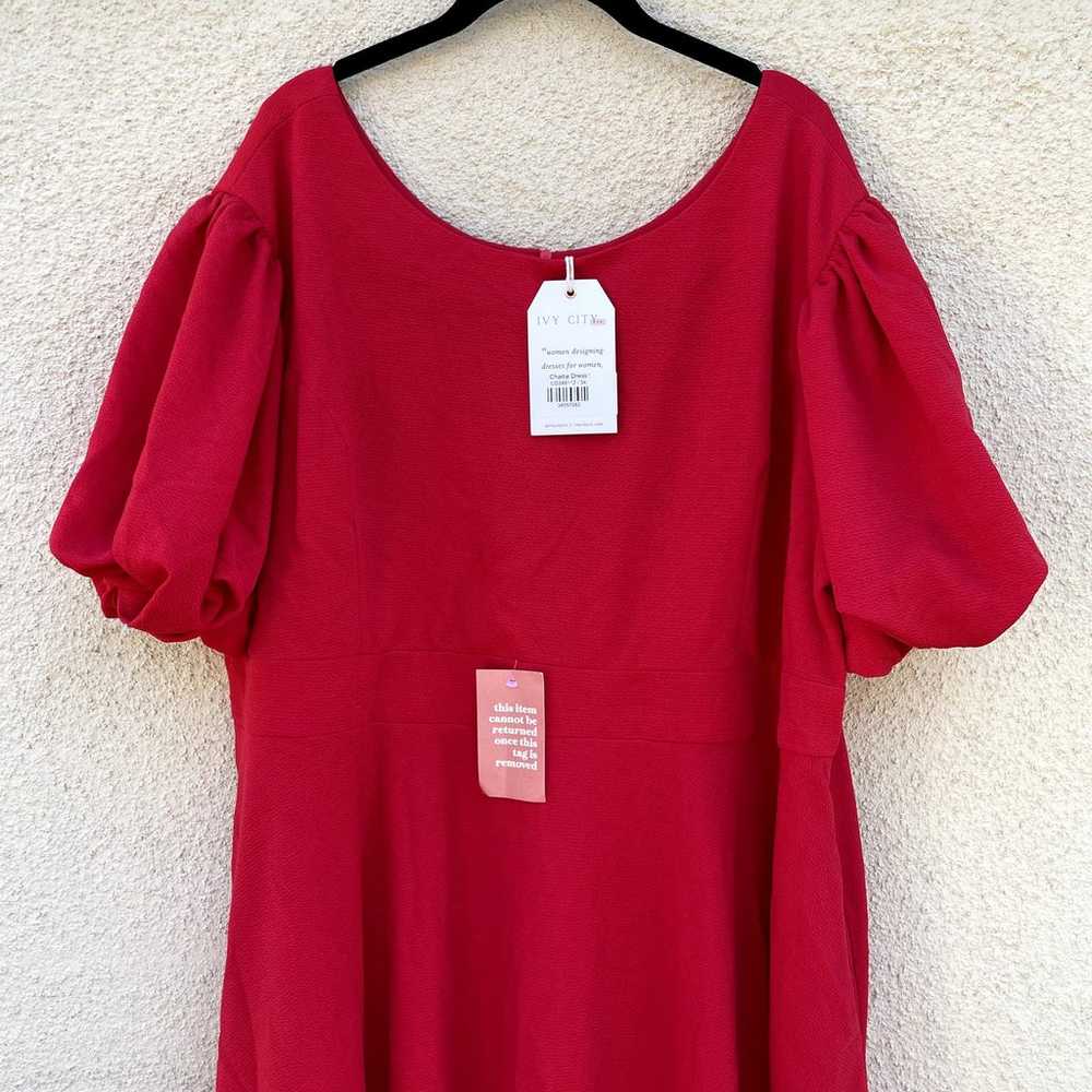 NEW Ivy City Co Charlie Midi Dress Red Puff Sleev… - image 3