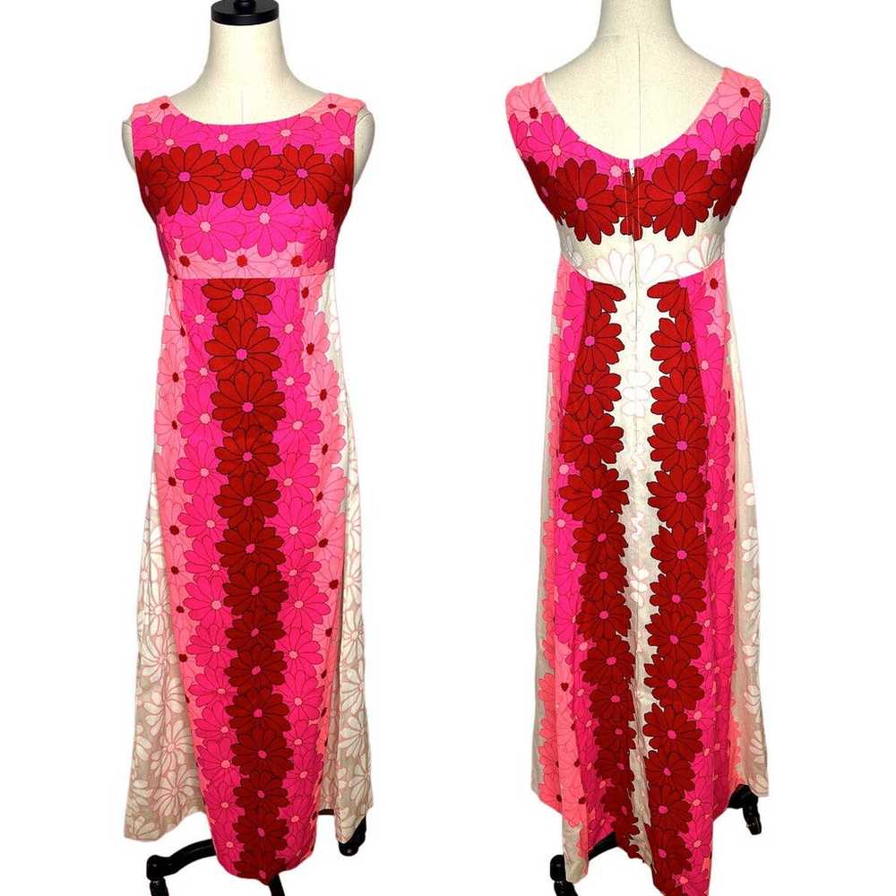 Vintage Womens 1960s HAWAIIAN Maxi Dress Flower P… - image 1