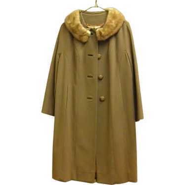 Well-Tailored 1950s Wool Raglan Coat with Mink Co… - image 1