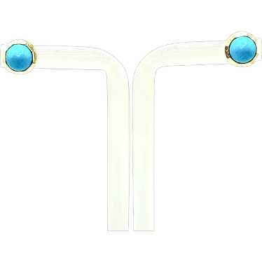 18k Gold and Genuine Turquoise Stud Earrings - image 1